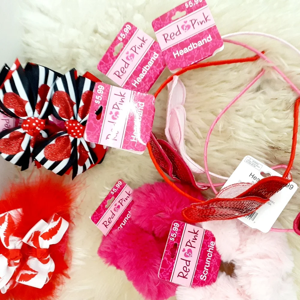New Tag Red Hair clip. plush heart Key chain & More Valentine gift